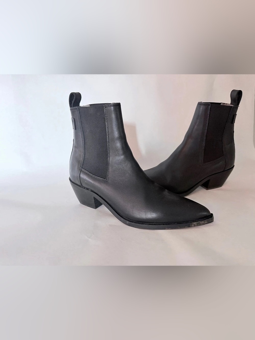 AllSaints Fox Pointed Chelsea Leather Ankle Boots Black EU 39